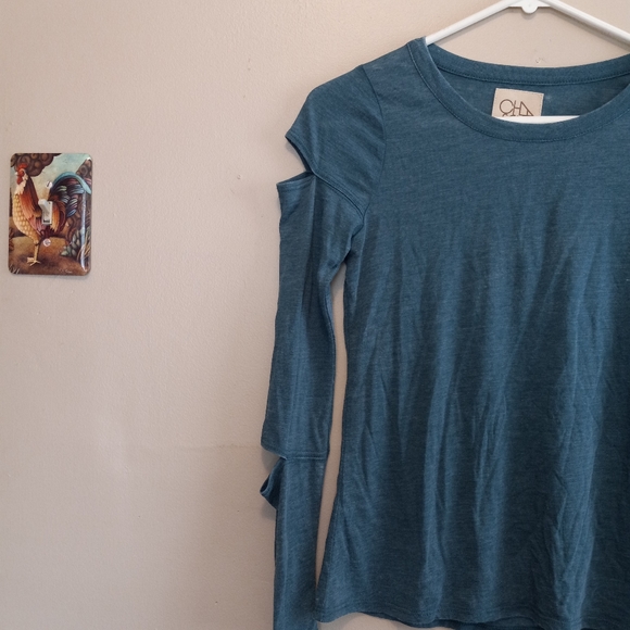 Chaser Burnout Blue Cut Out Long Sleeve Top Womens Size XS - Picture 2 of 5